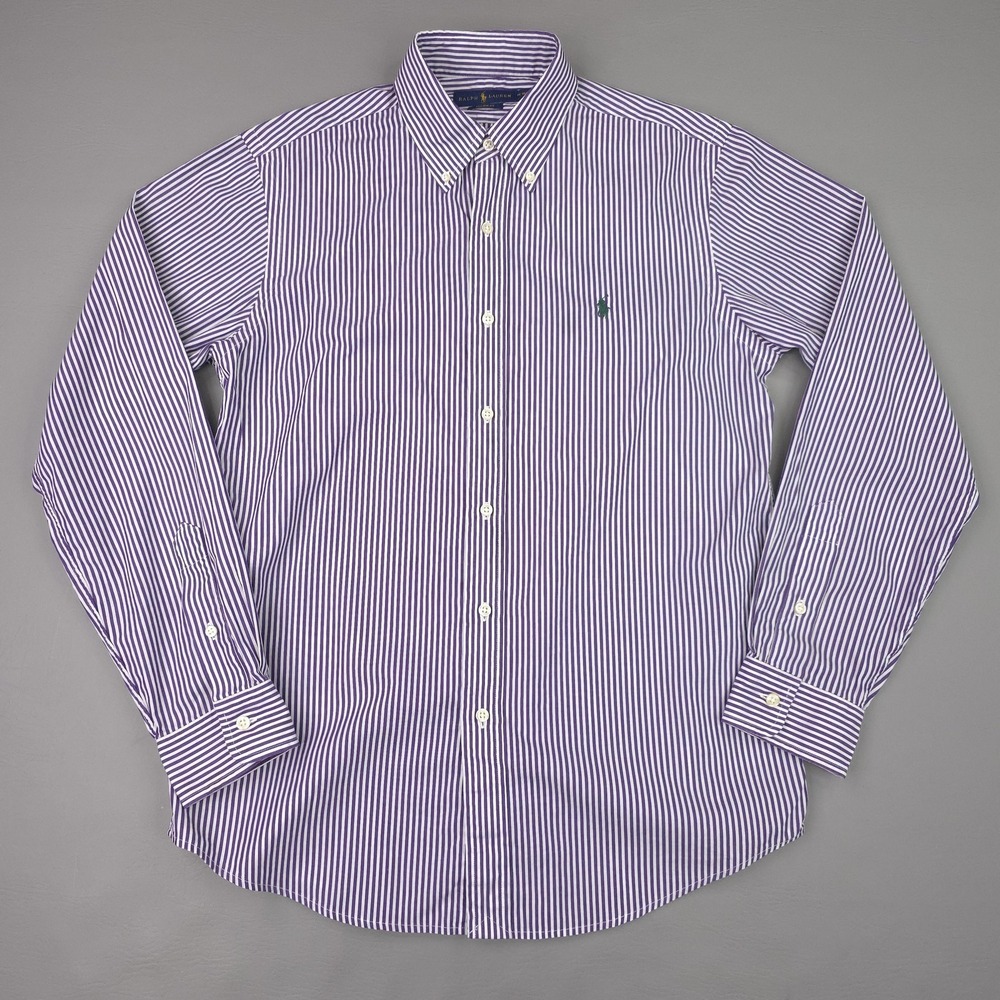Ralph Lauren Shirt Mens Medium Purple Stripe Custom Fit Long Sleeve Button Down